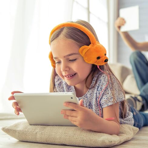Coby Wired Kids Headphones | Lightweight Cuddle Earphones with Microphone | Volume Limiting 85dB | Plush Headset for Children| On-Ear Kids Headphones for Kids for School (Brown Bear) in Kuwait