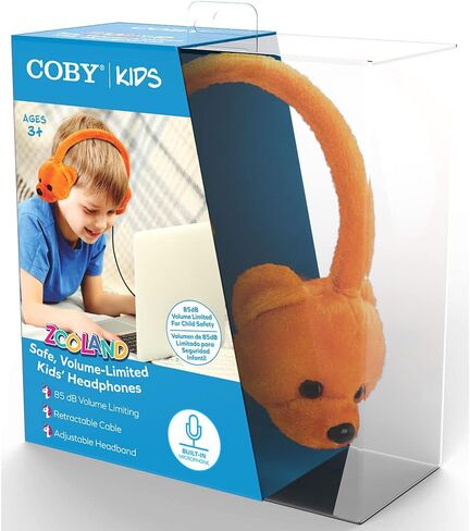 Coby Wired Kids Headphones | Lightweight Cuddle Earphones with Microphone | Volume Limiting 85dB | Plush Headset for Children| On-Ear Kids Headphones for Kids for School (Brown Bear) in Kuwait