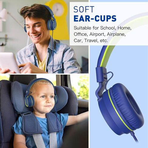 سماعات رأس Rockpapa 950 مع ميكروفون للأطفال للكمبيوتر المدرسي، سماعات رأس سلكية قابلة للطي للأولاد والبنات والمراهقين والطلاب والشباب والبالغين باللون الأزرق والأخضر in Kuwait