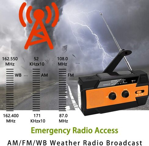 【Upgraded】 Emergency Weather Radio, Hand Crank, 4000mAH, Portable, Solar Charging, with AM/FM/NOAA, 3 LED Flashlights, Motion Sensor, Reading Lamp, SOS Alarm, Rechargeable (Orange) in Saudi Arabia