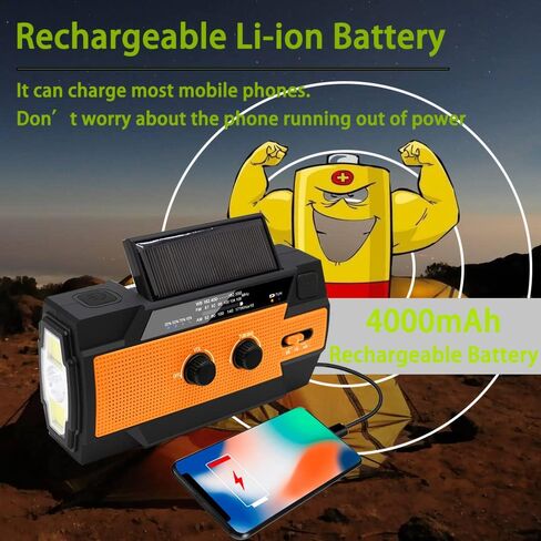 【Upgraded】 Emergency Weather Radio, Hand Crank, 4000mAH, Portable, Solar Charging, with AM/FM/NOAA, 3 LED Flashlights, Motion Sensor, Reading Lamp, SOS Alarm, Rechargeable (Orange) in Saudi Arabia