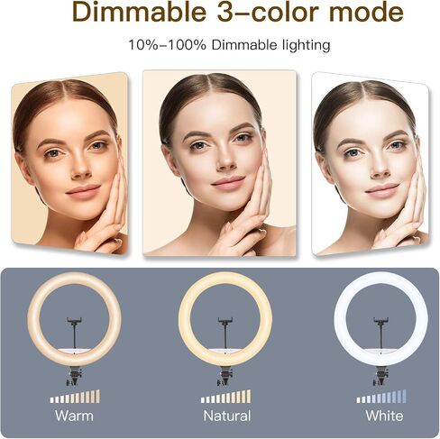 WUZHI 12" Ring Light with Stand and Phone Holder, Selfie Ringlight with Photographic Light Mounting Hardware, 10 Dimming Levels & 3 Colors LED Ring Lights for Recording Streaming,Makeup,YouTube,TikTok in Saudi Arabia