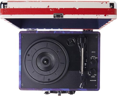 Victrola Vintage 3-Speed Bluetooth Portable Suitcase Record Player with Built-in Speakers | Upgraded Turntable Audio Sound| Includes Extra Stylus | Light Mint Green Linen in Saudi Arabia