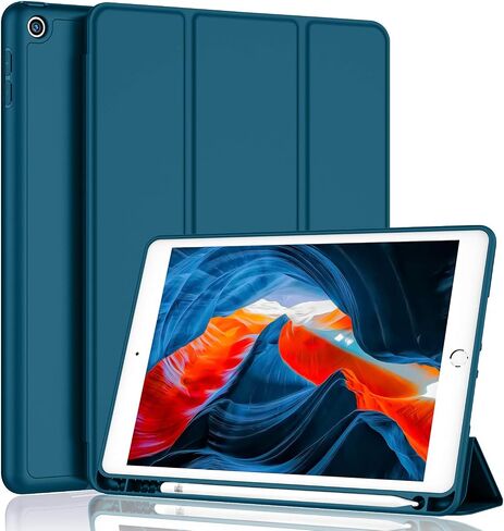iMieet iPad 9th Generation Case 2021/iPad 8th Generation Case 2020 10.2 Inch with Pencil Holder, iPad 7th Gen 2019 Case with Soft Baby Skin Silicone Back, Auto Wake/Sleep Cover (Black) in Kuwait