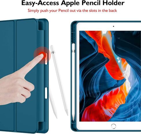 iMieet iPad 9th Generation Case 2021/iPad 8th Generation Case 2020 10.2 Inch with Pencil Holder, iPad 7th Gen 2019 Case with Soft Baby Skin Silicone Back, Auto Wake/Sleep Cover (Black) in Kuwait