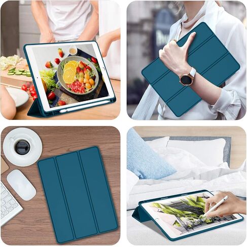 iMieet iPad 9th Generation Case 2021/iPad 8th Generation Case 2020 10.2 Inch with Pencil Holder, iPad 7th Gen 2019 Case with Soft Baby Skin Silicone Back, Auto Wake/Sleep Cover (Black) in Kuwait
