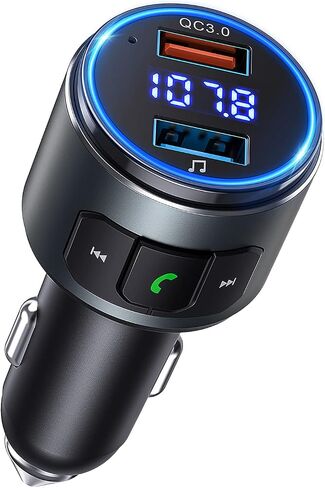 فيرفاين سيارة ارسال اف ام بلوتوث V5.0، محول سيارة بلوتوث للسيارة، راديو بلوتوث، مشغل MP3 كيو سي 3.0 شحن سريع، مكالمات بدون استخدام اليدين، وضعين للعب، شاشة LED زرقاء، اسود، M (BH347) in Saudi Arabia