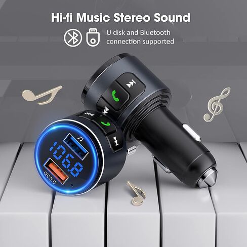 فيرفاين سيارة ارسال اف ام بلوتوث V5.0، محول سيارة بلوتوث للسيارة، راديو بلوتوث، مشغل MP3 كيو سي 3.0 شحن سريع، مكالمات بدون استخدام اليدين، وضعين للعب، شاشة LED زرقاء، اسود، M (BH347) in Saudi Arabia