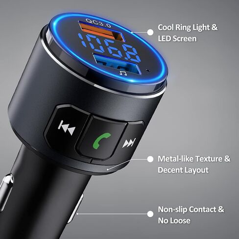 فيرفاين سيارة ارسال اف ام بلوتوث V5.0، محول سيارة بلوتوث للسيارة، راديو بلوتوث، مشغل MP3 كيو سي 3.0 شحن سريع، مكالمات بدون استخدام اليدين، وضعين للعب، شاشة LED زرقاء، اسود، M (BH347) in Saudi Arabia