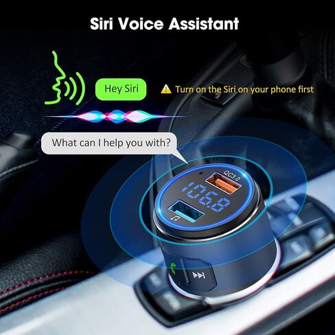 فيرفاين سيارة ارسال اف ام بلوتوث V5.0، محول سيارة بلوتوث للسيارة، راديو بلوتوث، مشغل MP3 كيو سي 3.0 شحن سريع، مكالمات بدون استخدام اليدين، وضعين للعب، شاشة LED زرقاء، اسود، M (BH347) in Saudi Arabia