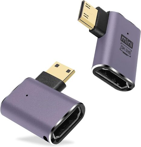 GINTOOYUN 8K Mini HDMI to HDMI Extender Adapter 2.1 Version Mini HDMI Male to Right Angle 90 degreeHDMI Female Extension Adapter for Camera,Laptop,Tablet,HDTV,Projector 2 PCS(Angle Right) in Saudi Arabia