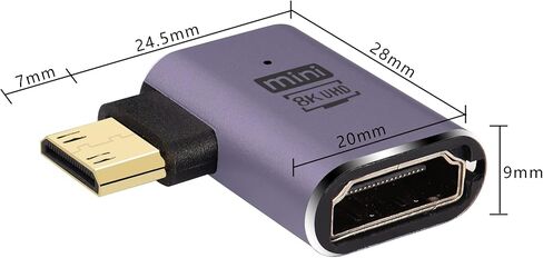 GINTOOYUN 8K Mini HDMI to HDMI Extender Adapter 2.1 Version Mini HDMI Male to Right Angle 90 degreeHDMI Female Extension Adapter for Camera,Laptop,Tablet,HDTV,Projector 2 PCS(Angle Right) in Saudi Arabia