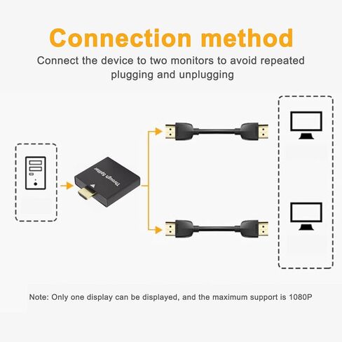 Portable HDMI Splitter 1 in 2 Out, 1x2 1080P HD HDMI Splitter for Dual Monitors, HDMI Audio Video Splitter for 1 PC to 2 TV, Support Only One HDMI Displays Active in Saudi Arabia