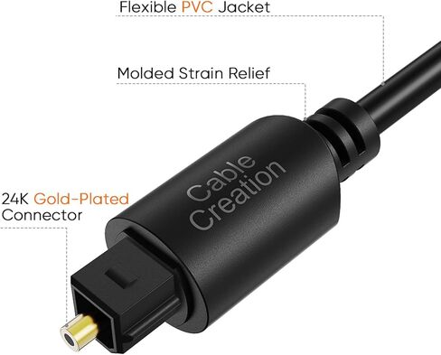 كابل الصوت البصري CableCreation، [عبوة من قطعتين] كابل ألياف بصرية بطول 3 أقدام [S/PDIF] مطلي بالذهب للمسرح المنزلي، وبار الصوت، والتلفزيون، وPS4، وXbox، ومشغل VD/CD، ومشغلات Blu-ray، ووحدة التحكم في الألعاب والمزيد، 0.9 م in Kuwait
