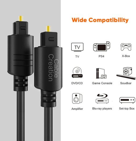كابل الصوت البصري CableCreation، [عبوة من قطعتين] كابل ألياف بصرية بطول 3 أقدام [S/PDIF] مطلي بالذهب للمسرح المنزلي، وبار الصوت، والتلفزيون، وPS4، وXbox، ومشغل VD/CD، ومشغلات Blu-ray، ووحدة التحكم في الألعاب والمزيد، 0.9 م in Kuwait