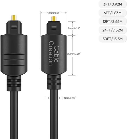 كابل الصوت البصري CableCreation، [عبوة من قطعتين] كابل ألياف بصرية بطول 3 أقدام [S/PDIF] مطلي بالذهب للمسرح المنزلي، وبار الصوت، والتلفزيون، وPS4، وXbox، ومشغل VD/CD، ومشغلات Blu-ray، ووحدة التحكم في الألعاب والمزيد، 0.9 م in Kuwait
