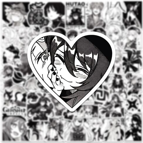 50 قطعة من ملصقات جينشن امباكت جي ام اي باللونين الاسود والابيض، لعبة كاواي جينشين امباكت مقاومة للماء للابتوب وزجاجة المياه والجوال ولوح التزلج والدراجة والجيتار والامتعة للفتيات المراهقات (جينشين in Kuwait