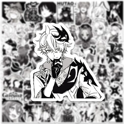 50 قطعة من ملصقات جينشن امباكت جي ام اي باللونين الاسود والابيض، لعبة كاواي جينشين امباكت مقاومة للماء للابتوب وزجاجة المياه والجوال ولوح التزلج والدراجة والجيتار والامتعة للفتيات المراهقات (جينشين in Kuwait