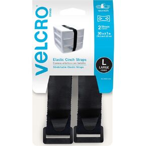 VELCRO Brand Elastic Cinch Straps with Buckle, 8in x 1in, Black, 2 Pack | Adjustable And Stretchable For A Snug Fit; Fastens Power Cords, Organizes Cables, Bundle Unruly Wires in Saudi Arabia