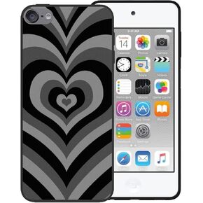 Zaztify Compatible with iPod Touch 5/6/7 Yellow Cute Heart Tunnel Center Love Pattern Shockproof Protective Anti-Slip Thin Slim Soft Black Phone Case Cover Shell in Saudi Arabia