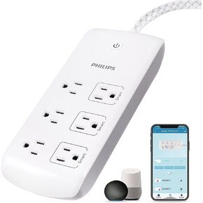 Philips 6 Outlet Smart Surge Protector, 4 Ft Braided Cord, Individual Control, Compatible with Alexa, Google Home, Bluetooth Set Up, No Hub Required, ETL Listed, White, SPP9034WB/37 in Saudi Arabia