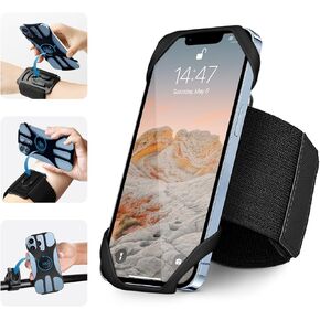 3in1 Running Sports Armband+Wristband+Bicycle Phone Holder,360° Rotation & Detachable Compatible with 4.5-7" Cellphone for iPhone 15/14/Pro/ProMax/13/12/mini/Pro Max/XS/XR, Samsung Galaxy