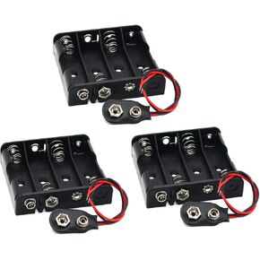 2X 1.5V (3V) AA Battery Holder Case Box with 9V I Type Snap Battery Clip Connector Cable Housing Cover Connection Wire Leads (Pack of 3)