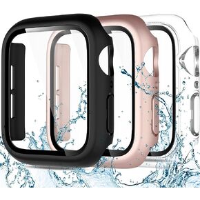 Charlam متوافق مع حافظة ساعة Apple مقاس 40 مم iWatch SE Series 6 5 4 مع واقي شاشة، جرابات واقية كاملة مقاومة للماء وغطاء شاشة شفاف حساس باللمس، أسود/شفاف/ذهبي وردي، 40 مم in Kuwait