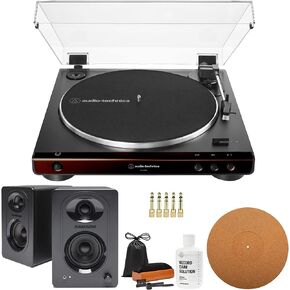 مجموعة شاشات استوديو Audio-Technica AT-LP60X ذات القرص الدوار باللون البني وشاشات استوديو تعمل بالطاقة مقاس 3 بوصات (أسود) (3 قطع) in Kuwait