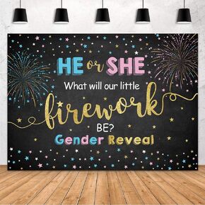 MEHOFOND Firework Gender Reveal Party Backdrop He Or She What Will Our Little Firework Be Star Photography Background Boy Or Girl Black Gold Banner Decoration Baby Shower Photo Studio Props 10x7ft in Kuwait