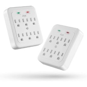 KMC Wall Surge Protector, 980 Joule, 6-Outle Wall Plug Adapter Power Strip, White