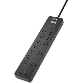 مشترك طاقة APC للحماية من زيادة التيار مع منافذ شحن USB، PH12U2، 2160 جول، قابس مسطح، 12 منفذًا أسود in Kuwait