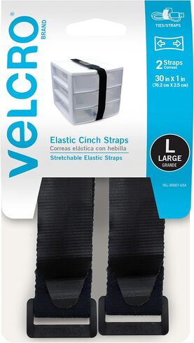 VELCRO Brand Elastic Cinch Straps with Buckle, 8in x 1in, Black, 2 Pack | Adjustable And Stretchable For A Snug Fit; Fastens Power Cords, Organizes Cables, Bundle Unruly Wires in Kuwait