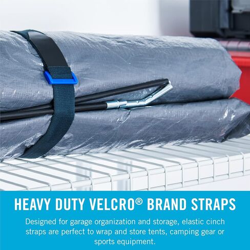 VELCRO Brand Elastic Cinch Straps with Buckle, 8in x 1in, Black, 2 Pack | Adjustable And Stretchable For A Snug Fit; Fastens Power Cords, Organizes Cables, Bundle Unruly Wires in Kuwait