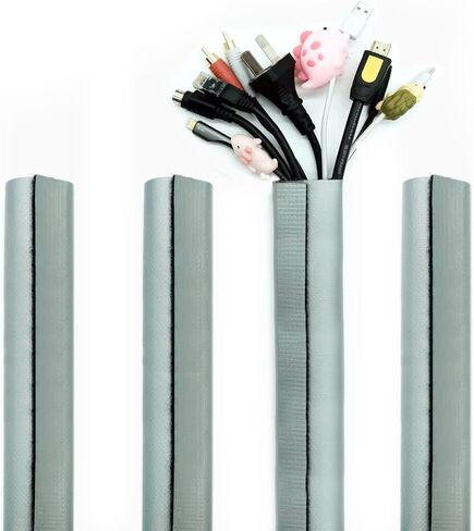 مجموعة اغطية كيبلات من روزويلد مكونة من 4 قطع من منظم الاسلاك مع غطاء لاسلاك التفاف بلاصق فيلكرو وغطاء حماية لادارة الاسلاك للتلفزيون والكمبيوتر والمكتب والمكتب والكمبيوتر الشخصي مرن 19.7 انش in Kuwait