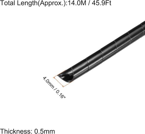 Rebower Spiral Tube Wrap Management Pipe Flexible Cord PE Polyethylene [for Office, Computer, TV ] - 14.0M/ 4.0mm/ Black in Saudi Arabia