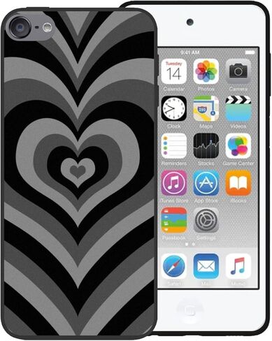 Zaztify Compatible with iPod Touch 5/6/7 Yellow Cute Heart Tunnel Center Love Pattern Shockproof Protective Anti-Slip Thin Slim Soft Black Phone Case Cover Shell in Saudi Arabia