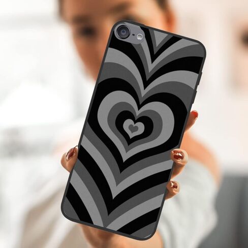 Zaztify Compatible with iPod Touch 5/6/7 Yellow Cute Heart Tunnel Center Love Pattern Shockproof Protective Anti-Slip Thin Slim Soft Black Phone Case Cover Shell in Saudi Arabia
