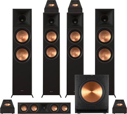 Klipsch Reference Premiere RP-8060FA II 7.1.4 نظام مكبرات الصوت المحيطي للمسرح المنزلي المتميز Dolby Atmos مع أبواق Tractrix جديدة أكبر وصوت غامر ومضخم صوت SPL مقاس 15 بوصة باللون الأبنوسي in Saudi Arabia