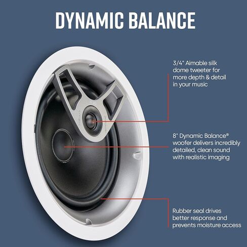 مكبر صوت Polk Audio MC80 ثنائي الاتجاه في السقف مقاس 8 بوصات (مفرد) | صوت ديناميكي مدمج | مثالي للمناطق الرطبة الداخلية/المغلقة | الحمامات والمطابخ والباحات | أبيض in Kuwait