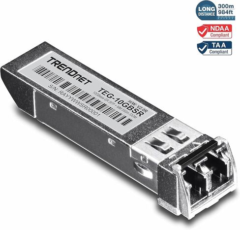 TRENDnet 10GBASE-SR SFP+ Multi Mode LC Module, TEG-10GBSR, Supports Distances up to 300m (984 feet) , Hot Pluggable Fiber SFP+ Transceiver, 850nm Wavelength, Lifetime Protection, Silver in Kuwait
