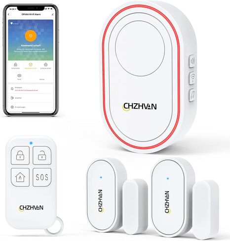 نظام أمان المنزل CHZHVAN، مستشعر إنذار نافذة الباب الذكي WiFi مع تنبيه التطبيق، جهاز التحكم عن بعد، صفارة إنذار المحطة الأساسية، لسلامة الأطفال وكبار السن، متوافق مع Alexa. شقة فيت هوم هاوس in Kuwait