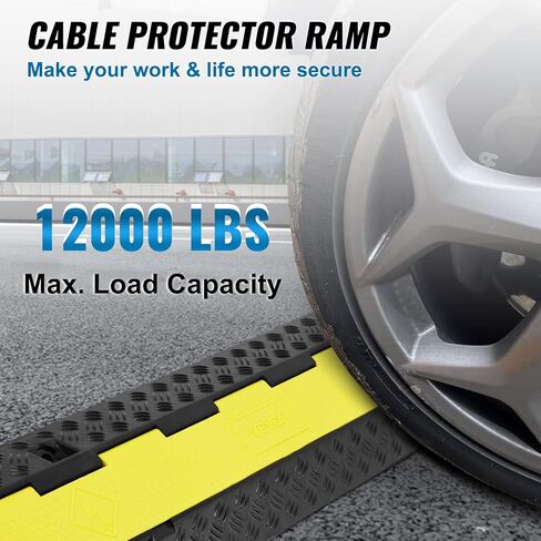 VEVOR 3.28 ft Cable Protector Ramp, 4 Pack of 1 Channel, 18000 lbs/axle Capacity Heavy Duty Rubber Speed Bumps, Floor Cord Cable Protector Wire Cover, for Residential Areas, Private Garages, Gardens in Kuwait
