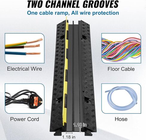 VEVOR 3.28 ft Cable Protector Ramp, 4 Pack of 1 Channel, 18000 lbs/axle Capacity Heavy Duty Rubber Speed Bumps, Floor Cord Cable Protector Wire Cover, for Residential Areas, Private Garages, Gardens in Kuwait
