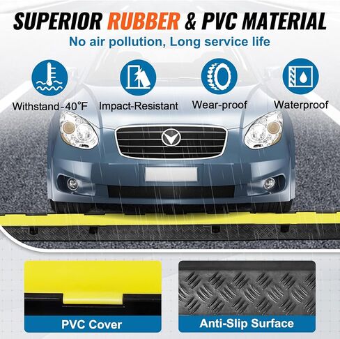 VEVOR 3.28 ft Cable Protector Ramp, 4 Pack of 1 Channel, 18000 lbs/axle Capacity Heavy Duty Rubber Speed Bumps, Floor Cord Cable Protector Wire Cover, for Residential Areas, Private Garages, Gardens in Kuwait