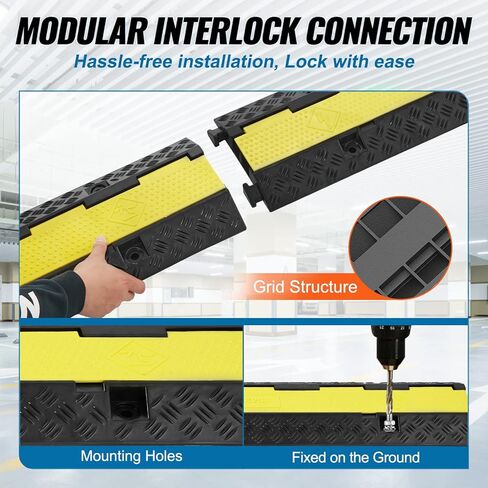 VEVOR 3.28 ft Cable Protector Ramp, 4 Pack of 1 Channel, 18000 lbs/axle Capacity Heavy Duty Rubber Speed Bumps, Floor Cord Cable Protector Wire Cover, for Residential Areas, Private Garages, Gardens in Kuwait