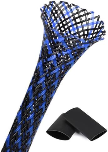 Braided - Cable Sleeves - PET Expandable Wire Loom 1/8"-25ft, Braided Wire Hider Mesh, Cord Management Organizer for USB Power Video Cable, Flexible Wrap Cover w/Heat Shrinkable Tubes, Black&Blue in Kuwait