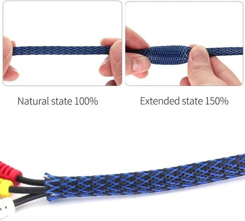Braided - Cable Sleeves - PET Expandable Wire Loom 1/8"-25ft, Braided Wire Hider Mesh, Cord Management Organizer for USB Power Video Cable, Flexible Wrap Cover w/Heat Shrinkable Tubes, Black&Blue in Kuwait
