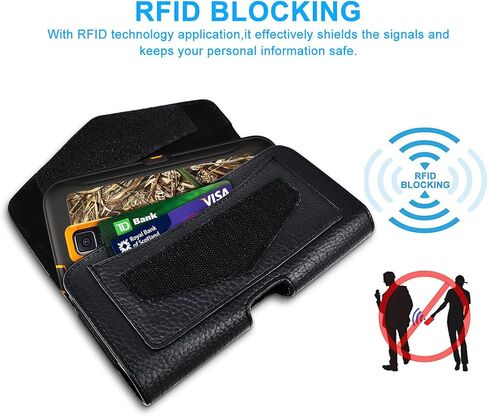 Dual Phone Leather Case with Loop - Secure Horizontal Phone Belt Holder and RFID Blocking Wallet - Sleek Black - Compatible with iPhone 14/13/12/11/14Pro/13Pro/12Pro, Samsung, Motorola in Kuwait