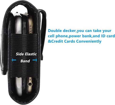 Dual Phone Leather Case with Loop - Secure Horizontal Phone Belt Holder and RFID Blocking Wallet - Sleek Black - Compatible with iPhone 14/13/12/11/14Pro/13Pro/12Pro, Samsung, Motorola in Kuwait